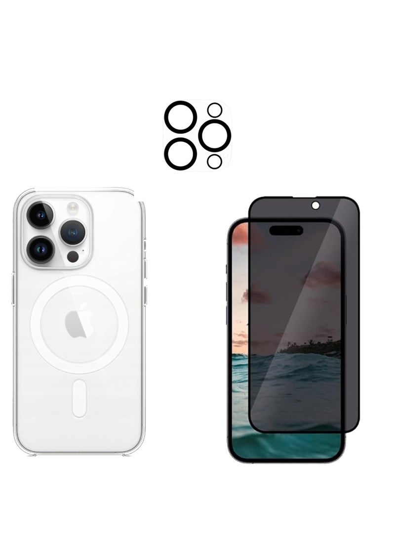 DUSALA 3 Pack Full Coverage iPhone 15 Pro Max Case 6.7 Inch With iPhone 15 Pro Max Camera Lens Protector And iPhone 15 Pro Max Privacy Screen Protector 6.7 Inch For iPhone 15 Pro Max Magsafe Case - Image 1