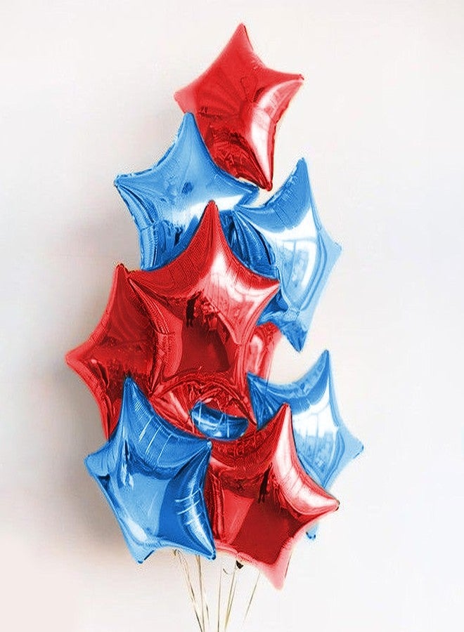 Just Party 5 Pcs Red & Blue 18 Inch Star Shape Foil Balloons with Shiny Surface For Birthdays/Anniversary/Engagement/Baby Shower/bachelorette Party Decorations (Satin Roll & Straw Included) - Image 1