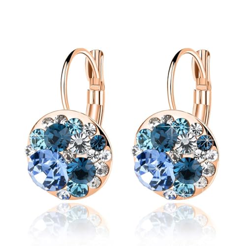 EVEVIC Multicolored Austrian Crystal Drop Earrings for Women 14K Gold Plated Hypoallergenic Leverback Dangle Earrings - Image 1
