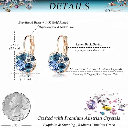 EVEVIC Multicolored Austrian Crystal Drop Earrings for Women 14K Gold Plated Hypoallergenic Leverback Dangle Earrings - Image 4
