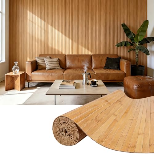 ULTAC Natural Bamboo Wall Panel for Interior Wall Decor, Pole Wrap Wainscoting Paneling, Wall Panels Interior Decor for Living Room, Kitchen Island, Ceiling 16" H x 96" L, Light-carbonized - Image 1