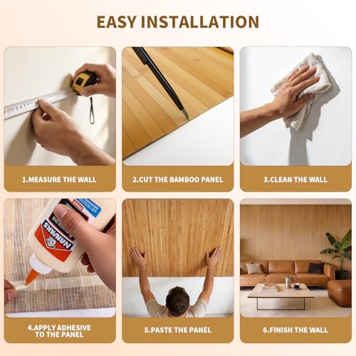 ULTAC Natural Bamboo Wall Panel for Interior Wall Decor, Pole Wrap Wainscoting Paneling, Wall Panels Interior Decor for Living Room, Kitchen Island, Ceiling 16" H x 96" L, Light-carbonized - Image 4