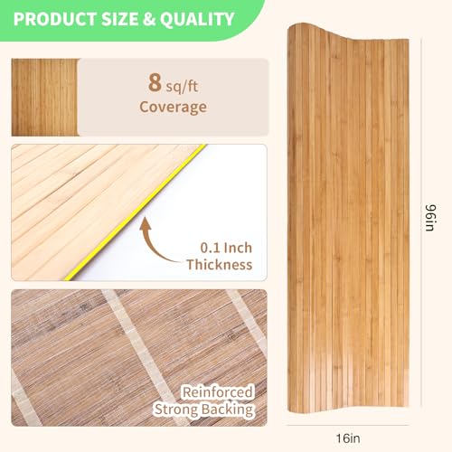 ULTAC Natural Bamboo Wall Panel for Interior Wall Decor, Pole Wrap Wainscoting Paneling, Wall Panels Interior Decor for Living Room, Kitchen Island, Ceiling 16" H x 96" L, Light-carbonized - Image 2