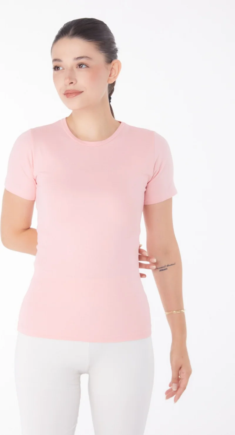 Tofisa Plain Crew Neck Women's Pink Short Sleeve T-Shirt - 25768