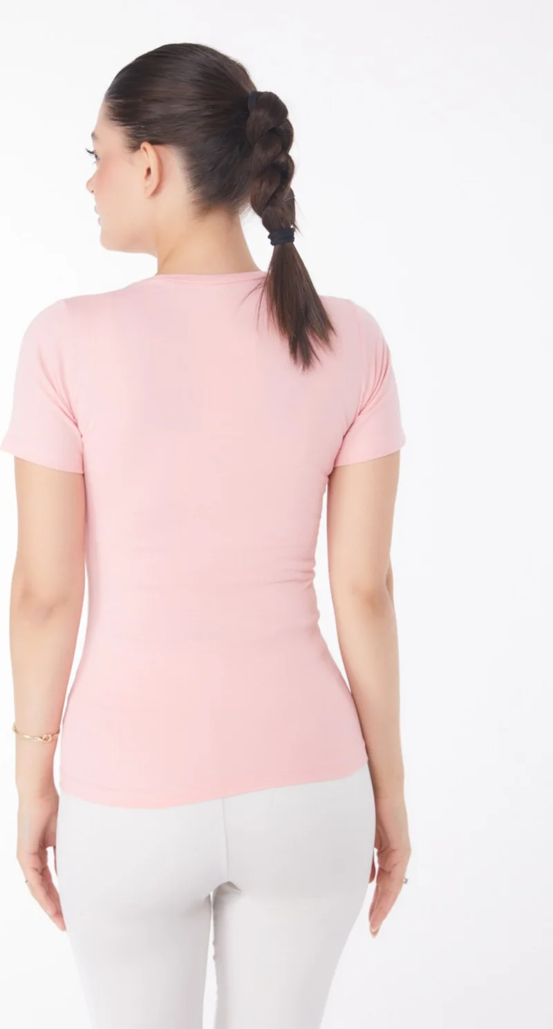 Tofisa Plain Crew Neck Women's Pink Short Sleeve T-Shirt - 25768