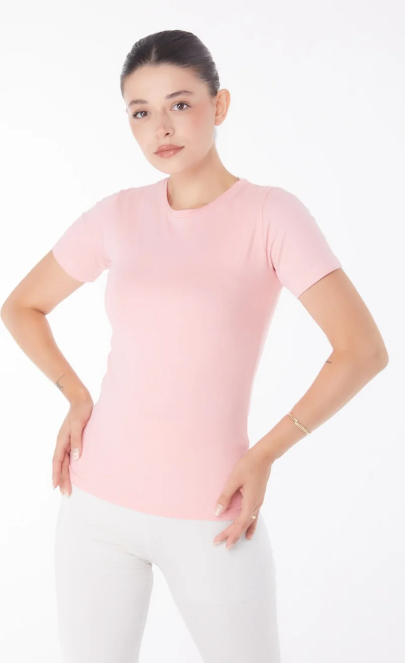 Tofisa Plain Crew Neck Women's Pink Short Sleeve T-Shirt - 25768