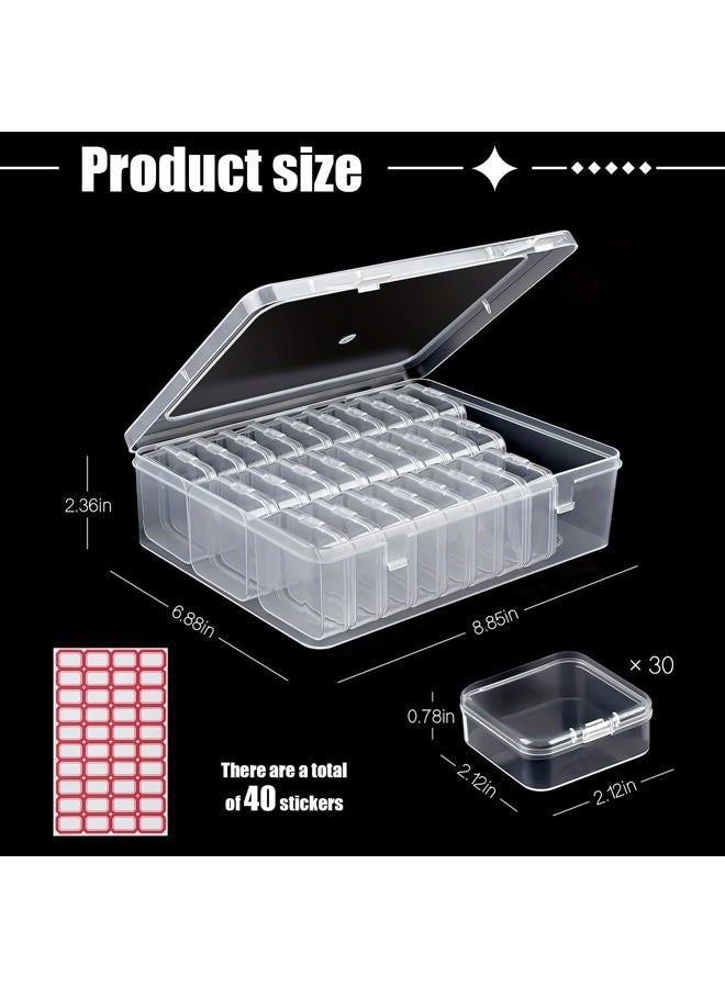 YOIYINI 30Pcs Mini Bead Containers with 1Pc Big Hinged Lid Storage Box，Clear Diamond Art Storage Case， Plastic Craft Supply Case for Organizing，Rectangle Containers for DIY Bead Craft，Jewelry，Small Part - Image 2