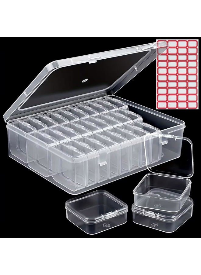 YOIYINI 30Pcs Mini Bead Containers with 1Pc Big Hinged Lid Storage Box，Clear Diamond Art Storage Case， Plastic Craft Supply Case for Organizing，Rectangle Containers for DIY Bead Craft，Jewelry，Small Part - Image 1