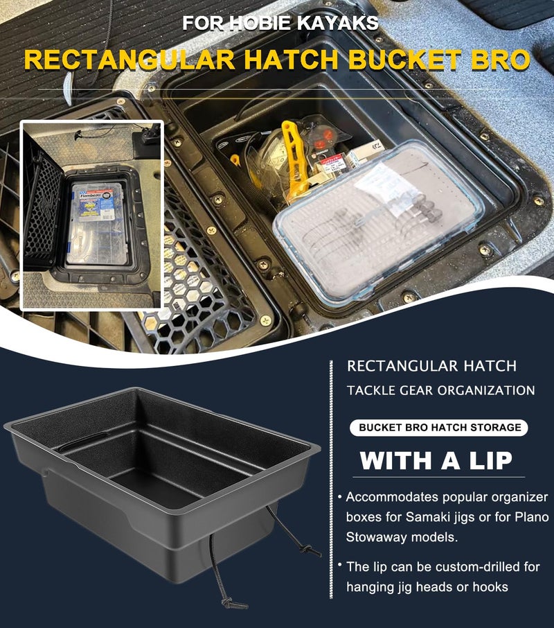 Camoo Rectangular Hatch Bucket Bro Hatch Storage For Hobie kayaks Mirage Cat Pro Angler 12/14, Pro Angler 360 12/14, Fishing Tackle Gear Organization Dry Storage Easy Clean with Drain Holes - Image 5