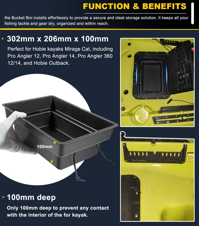 Camoo Rectangular Hatch Bucket Bro Hatch Storage For Hobie kayaks Mirage Cat Pro Angler 12/14, Pro Angler 360 12/14, Fishing Tackle Gear Organization Dry Storage Easy Clean with Drain Holes - Image 4
