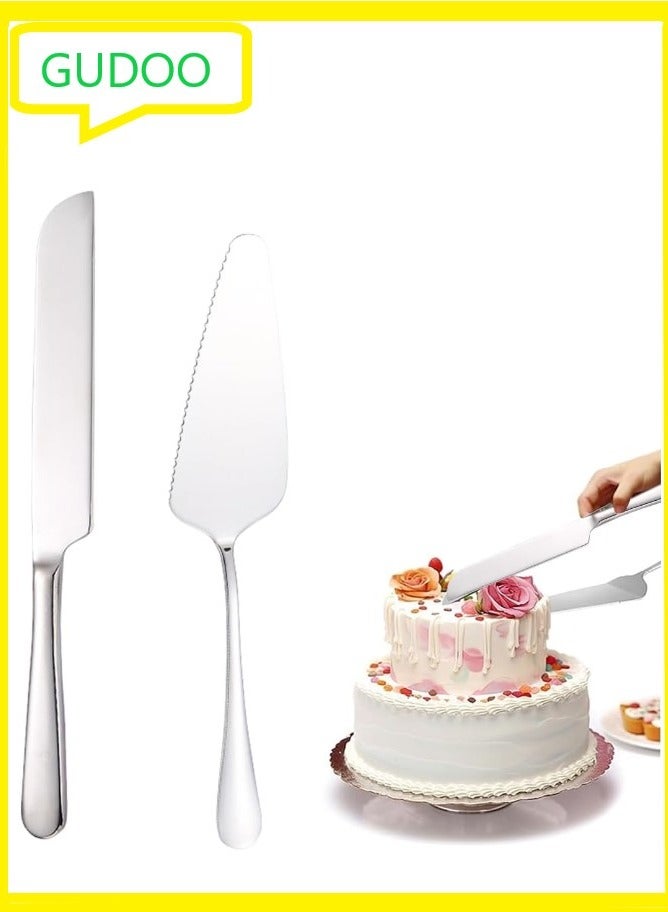 GUDOO Cake Serving Set Wedding Cake Knife and Server Set Cake Cutting Utensils Stainless Steel Cake Cutter Serrated Cake Knife Professional Dessert Server for Cake Cheese Pie Pizza - Image 1