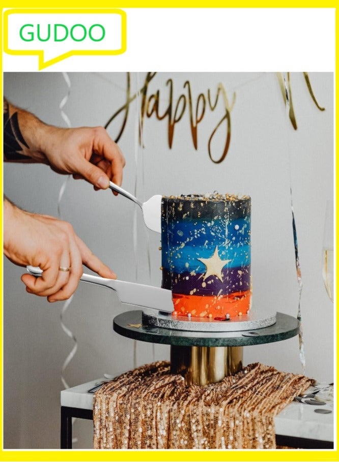 GUDOO Cake Serving Set Wedding Cake Knife and Server Set Cake Cutting Utensils Stainless Steel Cake Cutter Serrated Cake Knife Professional Dessert Server for Cake Cheese Pie Pizza - Image 2