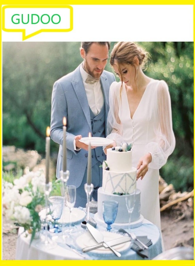 GUDOO Cake Serving Set Wedding Cake Knife and Server Set Cake Cutting Utensils Stainless Steel Cake Cutter Serrated Cake Knife Professional Dessert Server for Cake Cheese Pie Pizza - Image 4