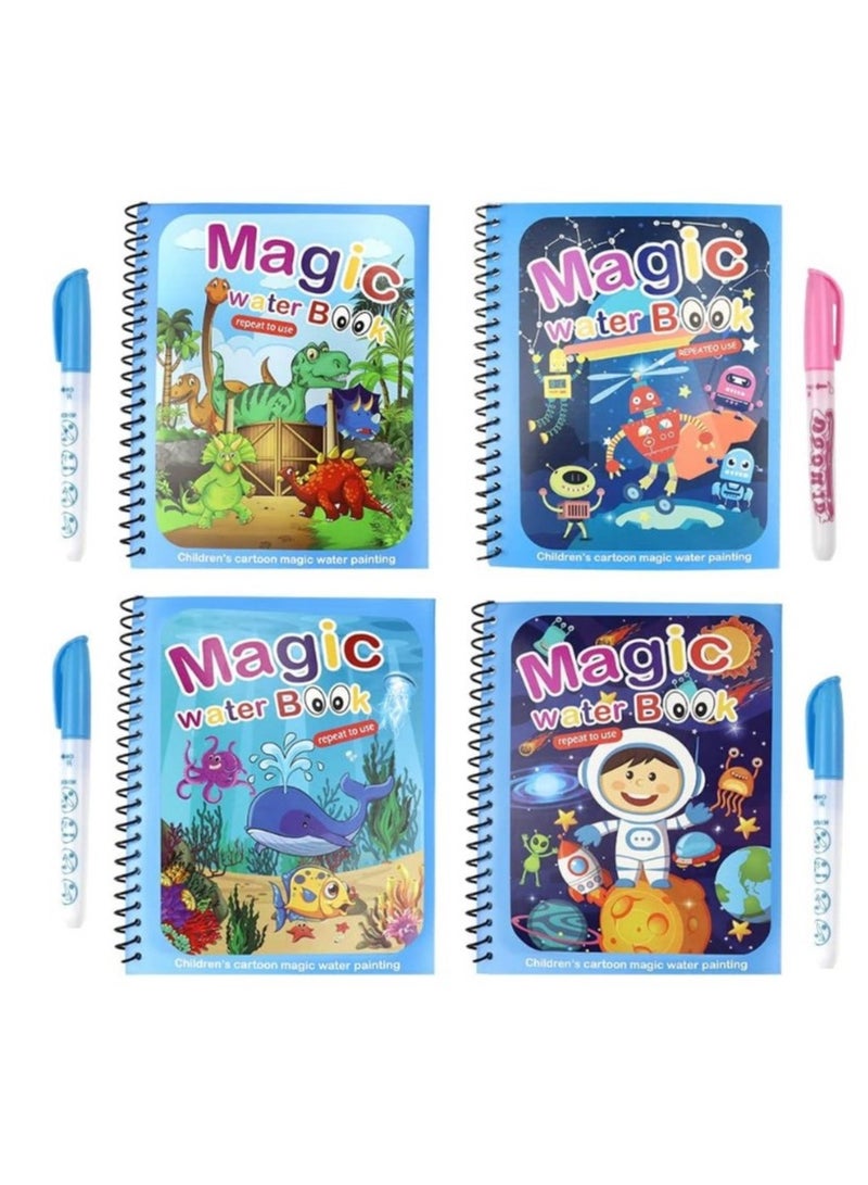 4 Books - Kids Magic Water Colouring Book Unlimited Fun with Water (multi-shape) for +3 kids, Coloring Drawing Reusable Water-Reveal Activity Pad, Chunky-Size Water Pen, Magic Coloring Book, Watercolor Magic Coloring Book, Sketchbook with Watercolor Magic Pen for Kids - Assorted Shapes, Fantastic Kids Toys, Magic Watercolor Coloring Book, Magic Water Book, Water Coloring Book, Doodling Paint with Water Magic Pen Painting Board, Children Education Drawing Toy, Water Coloring Book Toy Scribble Coloring Book with Magic Pen and Drawing Pad, Birthday Gift (multi-shape) - Image 1