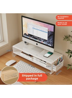 Monitor Stand Computer Elevated Rack Desktop Pad High Base Shelf Storage Keyboard Office Desktop Storage Rack-Color:2 Layers Of White [carbon Steel Structure - No Assembly Required]✅Ready To Use