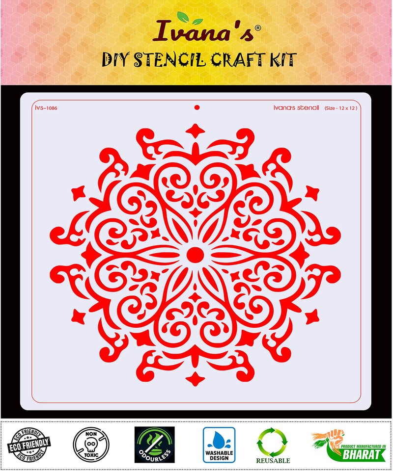 IVANA'S Mandala Art Stencil for Art & Craft, Reusable DIY Decorative Stencil for Painting on Canvas, Fabric, Cloth, Paper, Glass, Furniture and Wall, Size - 12 x 12 inch, IVS-1086, Off White - Image 2