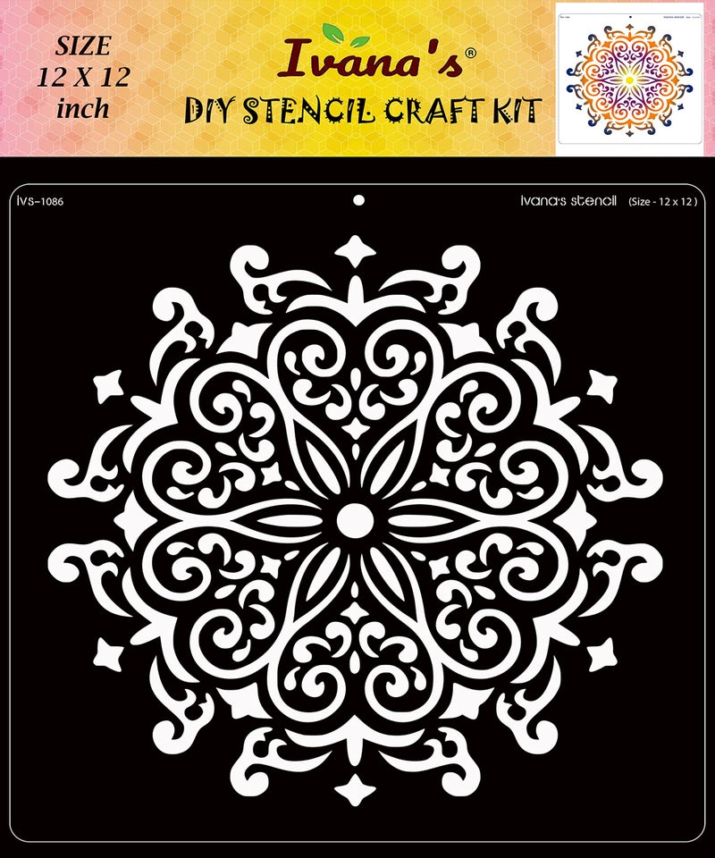 IVANA'S Mandala Art Stencil for Art & Craft, Reusable DIY Decorative Stencil for Painting on Canvas, Fabric, Cloth, Paper, Glass, Furniture and Wall, Size - 12 x 12 inch, IVS-1086, Off White - Image 1