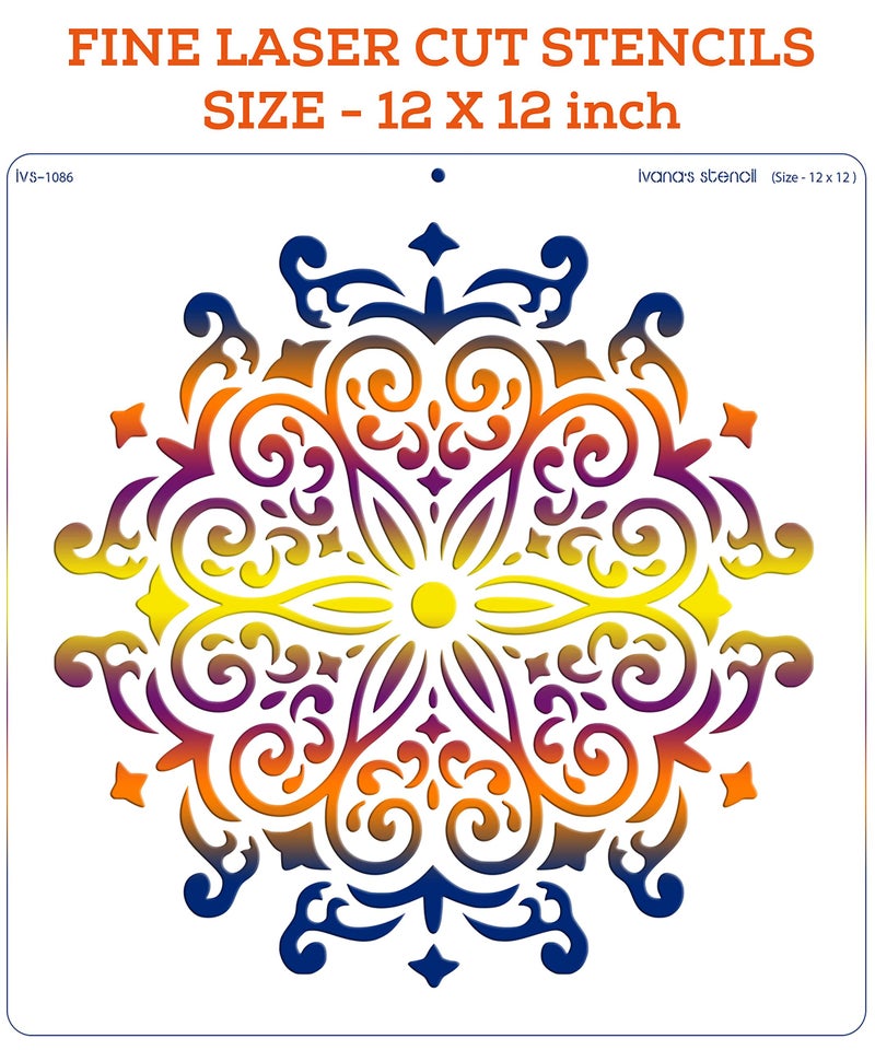 IVANA'S Mandala Art Stencil for Art & Craft, Reusable DIY Decorative Stencil for Painting on Canvas, Fabric, Cloth, Paper, Glass, Furniture and Wall, Size - 12 x 12 inch, IVS-1086, Off White - Image 3