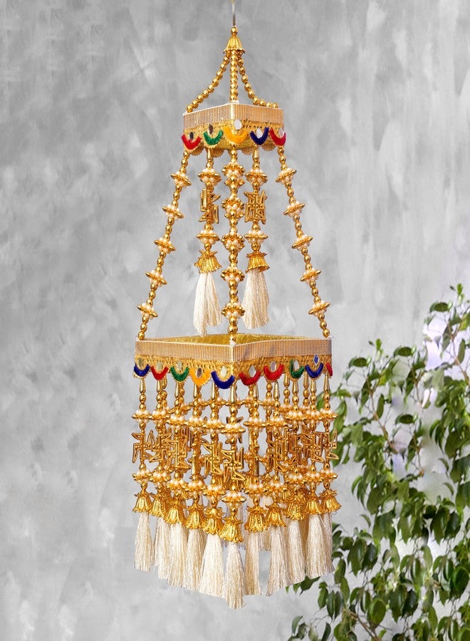 TORNORY Traditional Hanging motii Jhumar Swastika for Home Decoration/Pearl Beads & White Threads Handmade Jhumar Toran for Elegant Decor(16 x 8 Inches) - Image 4