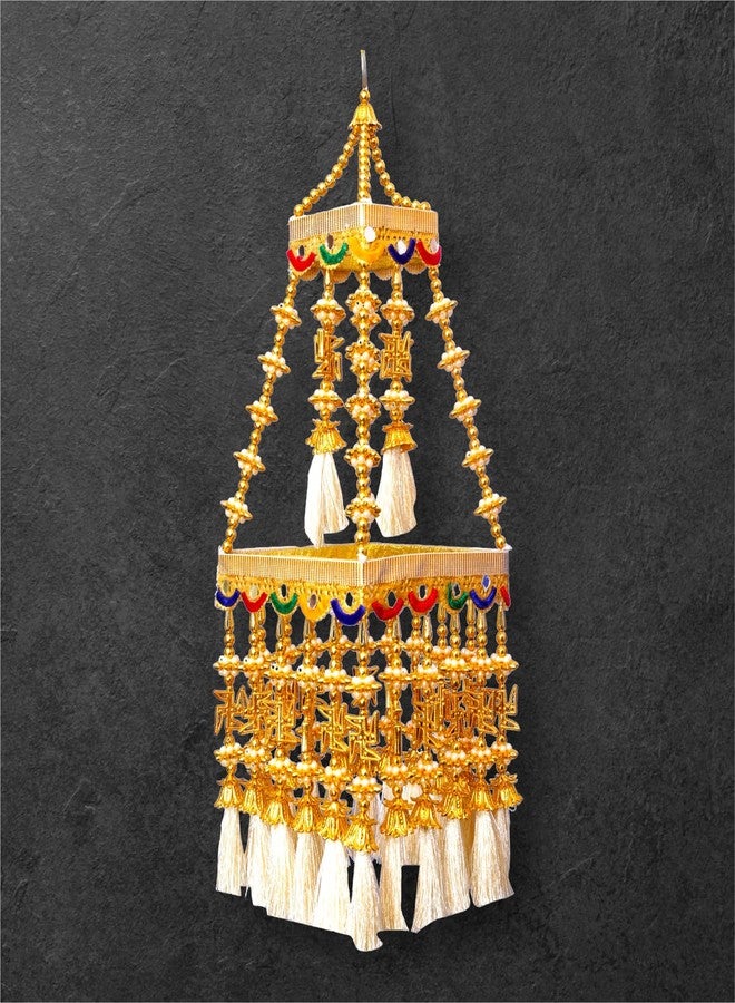 TORNORY Traditional Hanging motii Jhumar Swastika for Home Decoration/Pearl Beads & White Threads Handmade Jhumar Toran for Elegant Decor(16 x 8 Inches) - Image 1