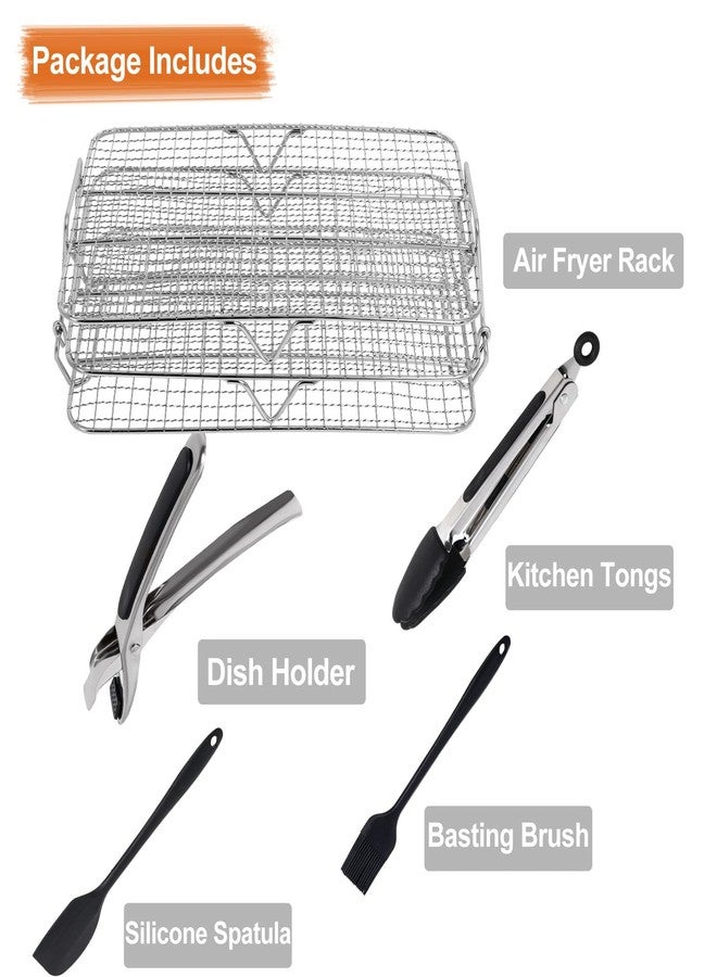 Hoqqf Air Fryer Rack Compatible with Ninja Foodi Grill XL Air Fryer FG551 IG601 IG651 Indoor Grill, Comes with Basting Brush, Spatula and Kitchen Tongs - Image 3