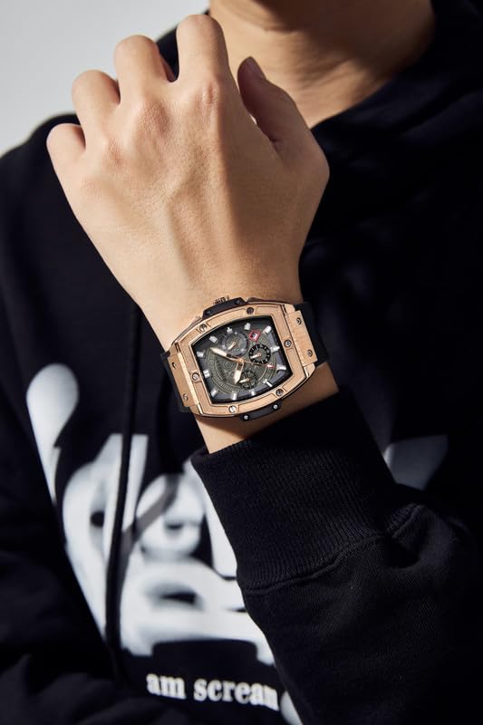 Giordano Men's Leather Multifunction Watch - with Day, Date, and 24-Hour Sub-Dials | Water Resistant Square Dial Unique Design Wrist Watch for Man | Best Gift for Males - Image 2