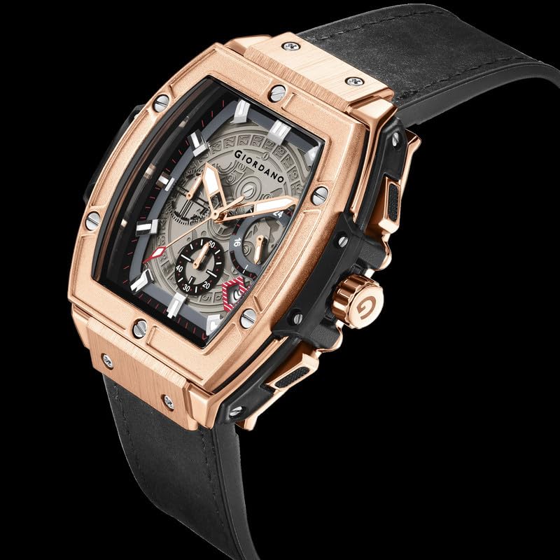 Giordano Men's Leather Multifunction Watch - with Day, Date, and 24-Hour Sub-Dials | Water Resistant Square Dial Unique Design Wrist Watch for Man | Best Gift for Males - Image 4