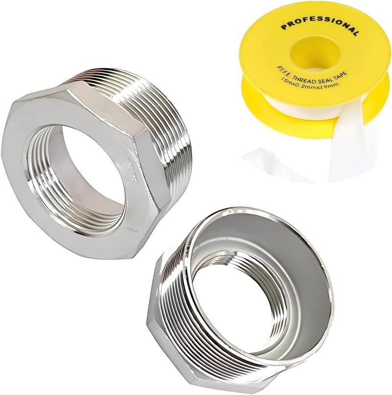 Royal Apex Pack of 2 Chrome-Plated Galvanized Reducer – Male to Female Thread Bushing, Hex Connector Adapter with Teflon Tape for Hose & Pipe Fittings (1 inch X 3/4 inch) - Image 1