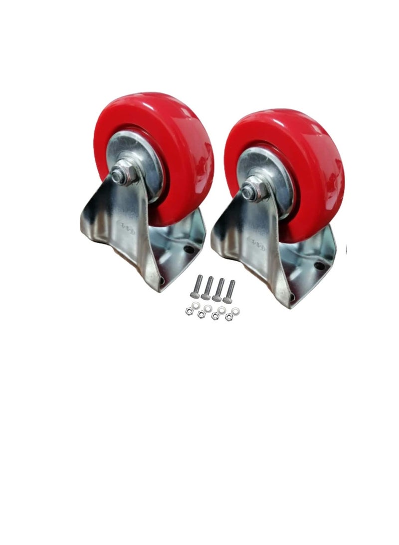 Pack of 2 Heavy Duty PU Rubber Caster Wheel with Nut & Bolt for Furniture Workbenches Tables and Equipment’s and DIY Idea Swivel with Break 4 Inch  - Image 1