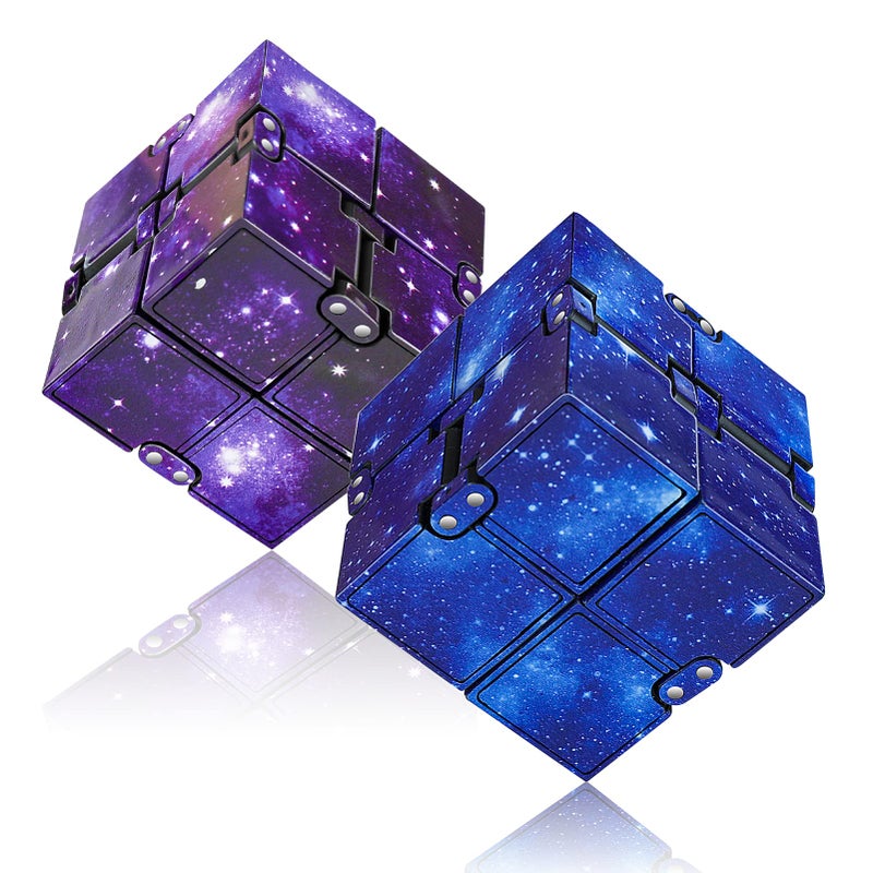 WUQID Infinitycube Fidget Toy Stress Relieving Fidgeting Game for Kids and AdultsCute PocketSized Unique Gadget for Anxiety Relief and Kill Time 2 Blue Purple Galaxy - Image 3