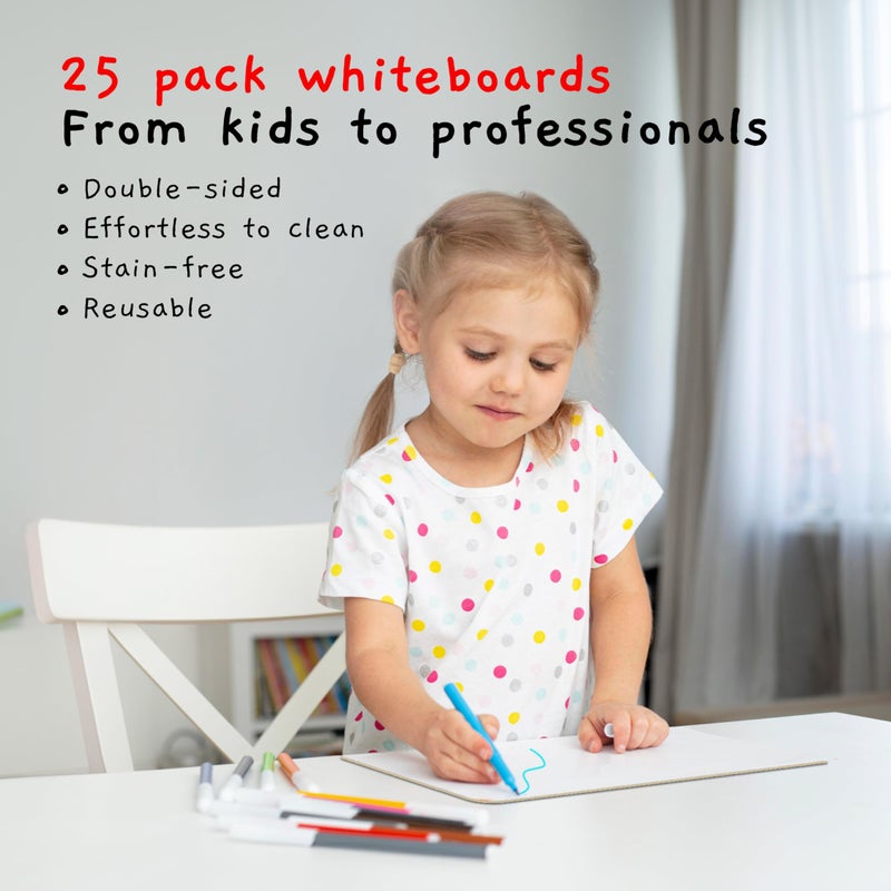Board Geeks 25 Pack Small White Boards for Students - Double Sided Dry Erase Boards 9 x 12 in - Mini Whiteboard Set for Classroom or Home Use - Portable White Board Bulk for Kids and Teachers - Image 2