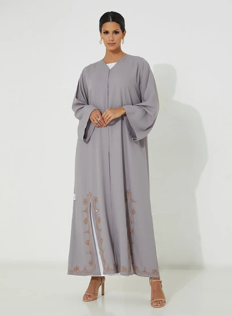 Rosette Abaya Occasional Embroidered Abaya Set with Inner Dress