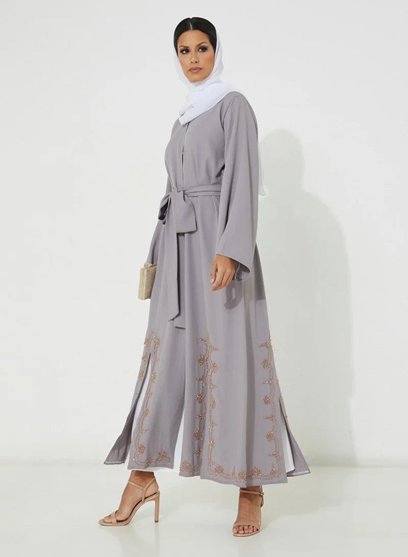 Rosette Abaya Occasional Embroidered Abaya Set with Inner Dress