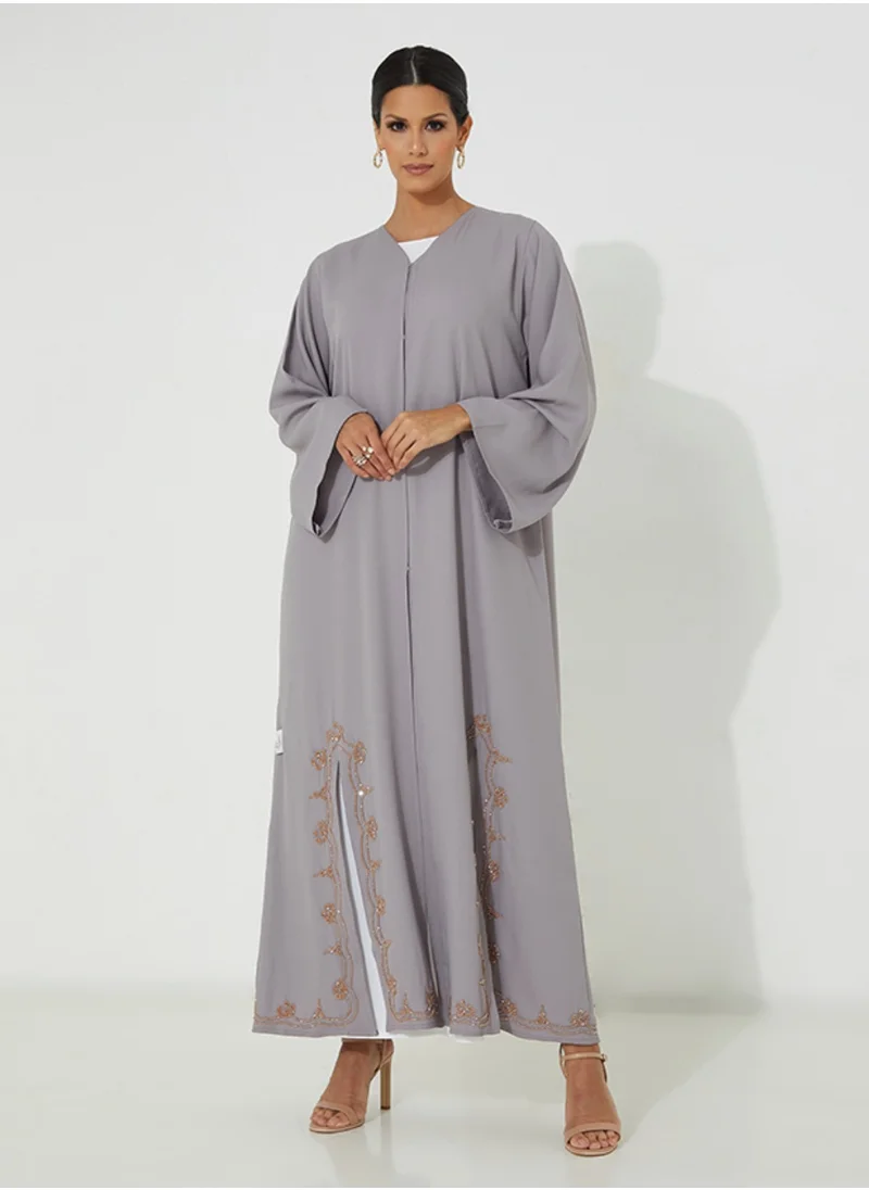 Rosette Abaya Occasional Embroidered Abaya Set with Inner Dress+ Belt