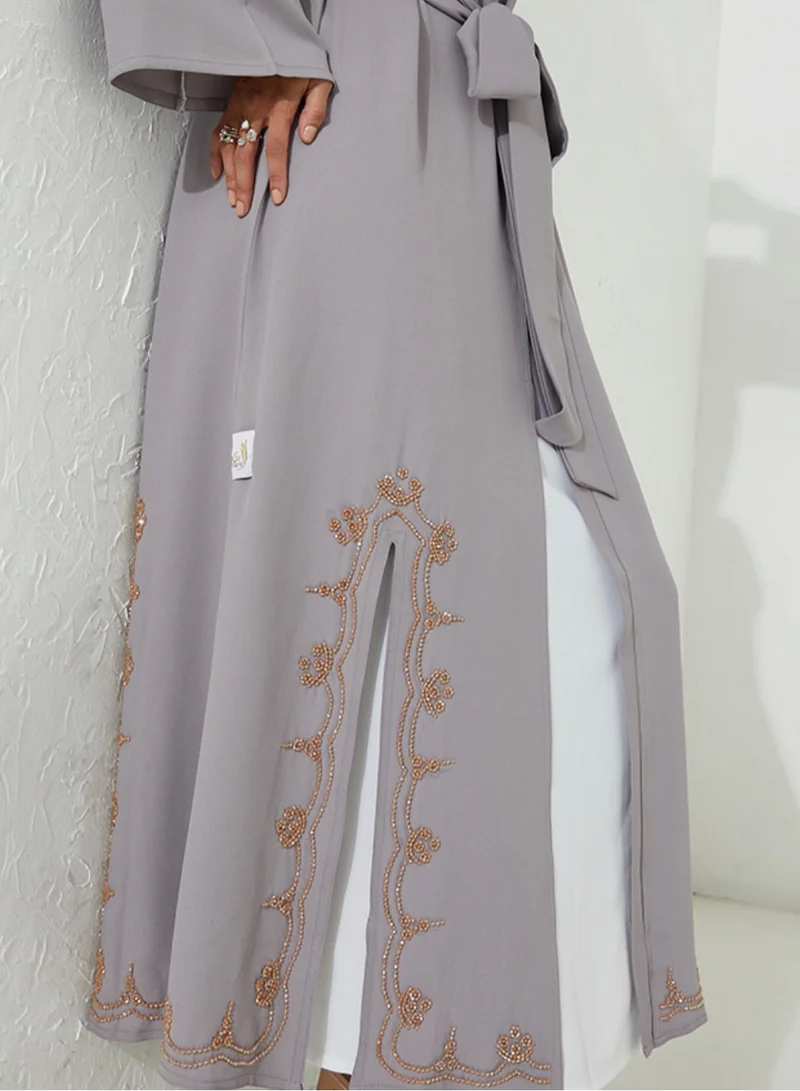 Rosette Abaya Occasional Embroidered Abaya Set with Inner Dress+ Belt