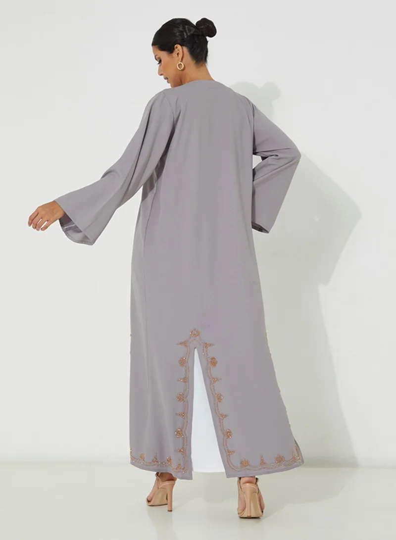 Rosette Abaya Occasional Embroidered Abaya Set with Inner Dress+ Belt