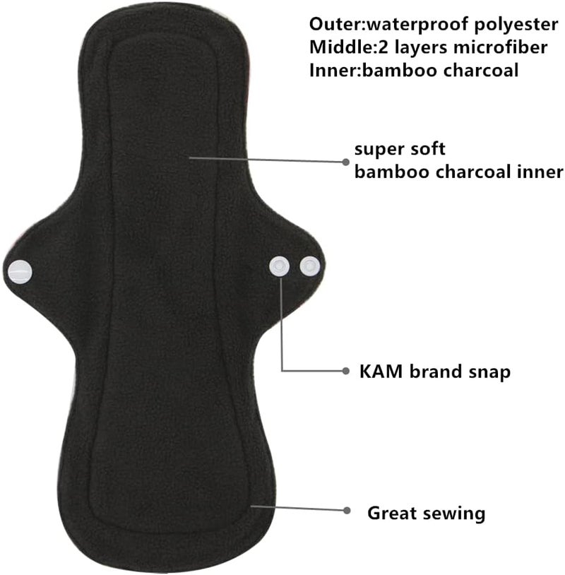 Asenappy Reusable Menstrual Pads - Bamboo Charcoal Menstrual Heavy Incontinence Pads |Sanitary Pads - Pack of 5, 1 Cloth Mini Wet Bag - Image 3