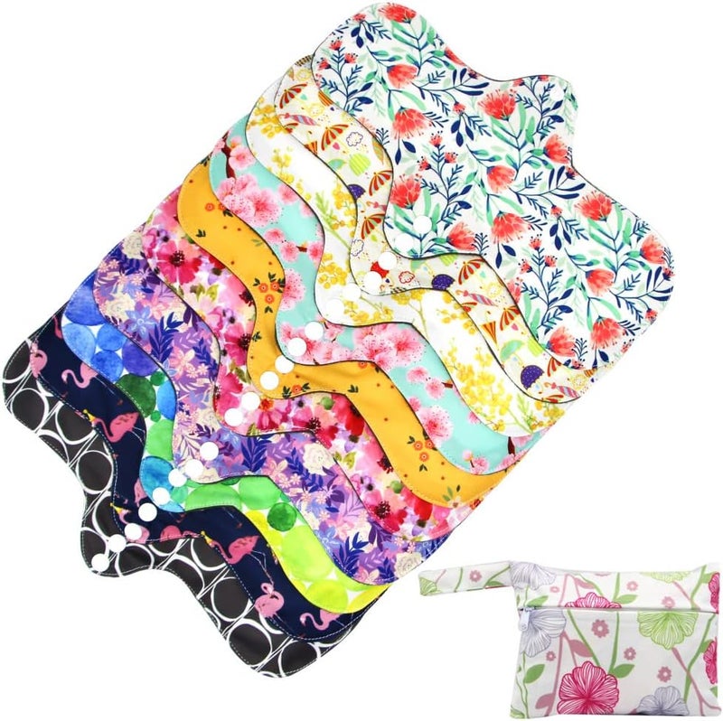 Asenappy Reusable Menstrual Pads - Bamboo Charcoal Menstrual Heavy Incontinence Pads |Sanitary Pads - Pack of 5, 1 Cloth Mini Wet Bag - Image 1