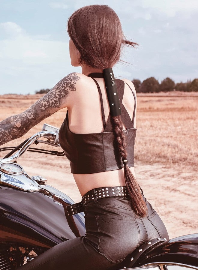 Yinkin Otuuz 4 Pcs Leather Hair Wrap Motorcycle Ponytail Hair Wrap Ties for Woman PU Ponytail Holder Braided Helmet Bike Accessories (6 Inch,Black, Coffee, Brown, Reddish Brown) - Image 5