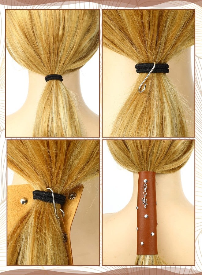 Yinkin Otuuz 4 Pcs Leather Hair Wrap Motorcycle Ponytail Hair Wrap Ties for Woman PU Ponytail Holder Braided Helmet Bike Accessories (6 Inch,Black, Coffee, Brown, Reddish Brown) - Image 3