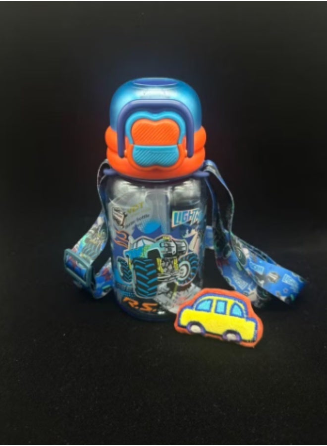 Five dream house 600ML Monster Truck Kids Water Bottle For School, Sippy Cup with Straw, Dual Drink Design with Free Magnetic Plush Toy Brooch - Image 4