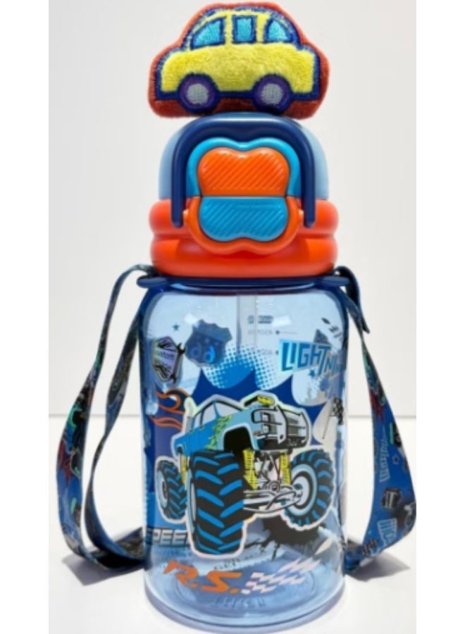 Five dream house 600ML Monster Truck Kids Water Bottle For School, Sippy Cup with Straw, Dual Drink Design with Free Magnetic Plush Toy Brooch - Image 1