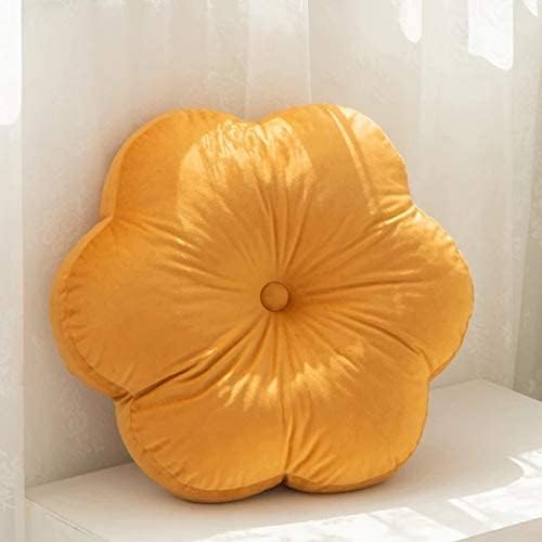 Peach Cuddle Velvet Flower Shaped Floor Cushion for Kids Room, Living Room, Bedroom, Patio (Yellow, 16x16 inch) - Image 2