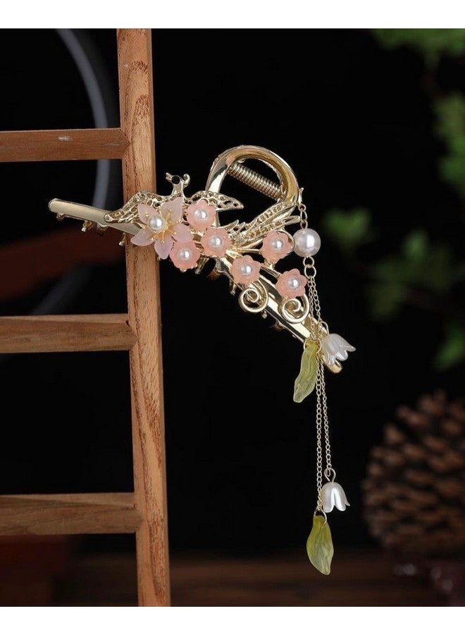 Radhya Accessories ملحقات راديا مشبك شعر زهري معدني للنساء مع خيوط ملحقات شعر كورية مشبك للفتيات (1 قطعة) - Image 2