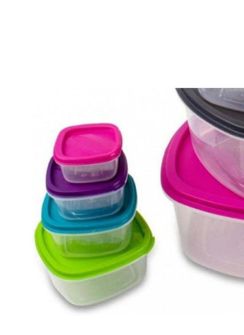 BASURRAH - A set of 8-piece square-shaped plastic containers for food preservation, plastic with 8-piece lids, multi-colored - Image 1