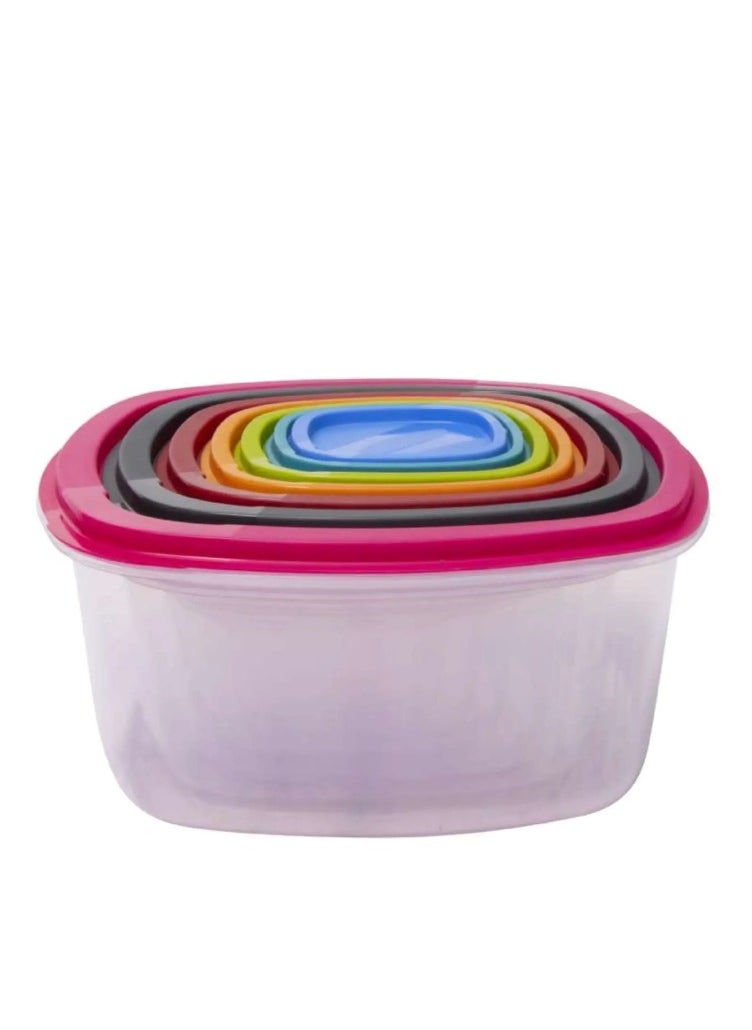 BASURRAH - A set of 8-piece square-shaped plastic containers for food preservation, plastic with 8-piece lids, multi-colored - Image 1