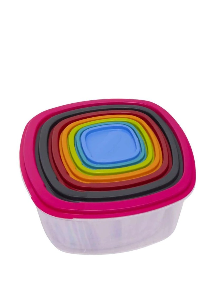 BASURRAH - A set of 8-piece square-shaped plastic containers for food preservation, plastic with 8-piece lids, multi-colored - Image 1