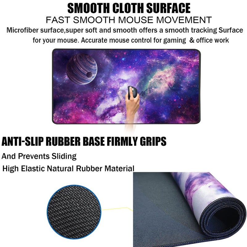 TEDNETGO Large Extended Gaming Mouse Pad, Long Mouse Pads, Extra Large Big Mouse Pad with Stitched Edge, XXL Non-Slip Computer Computer Keyboard Mat for Gamer/Desktop/Office/Home, Galaxy - Image 3