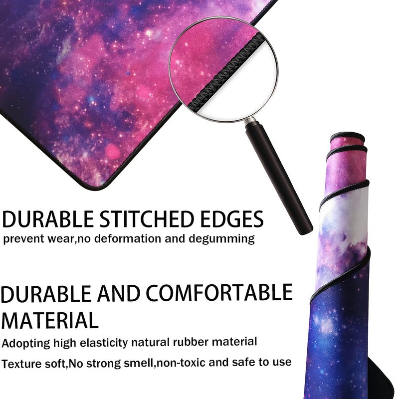 TEDNETGO Large Extended Gaming Mouse Pad, Long Mouse Pads, Extra Large Big Mouse Pad with Stitched Edge, XXL Non-Slip Computer Computer Keyboard Mat for Gamer/Desktop/Office/Home, Galaxy - Image 2