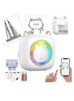 Mini Pocket Printer, Portable Instantly Sticker with 7 Color Lamp Printer, Sticker Maker Pocket Thermal Printer Customized Sticker for Study, DIY Scrapbook